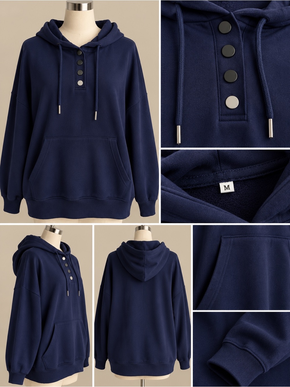 Classic Navy Pullover Hoodie Sweatshirt - Unbranded